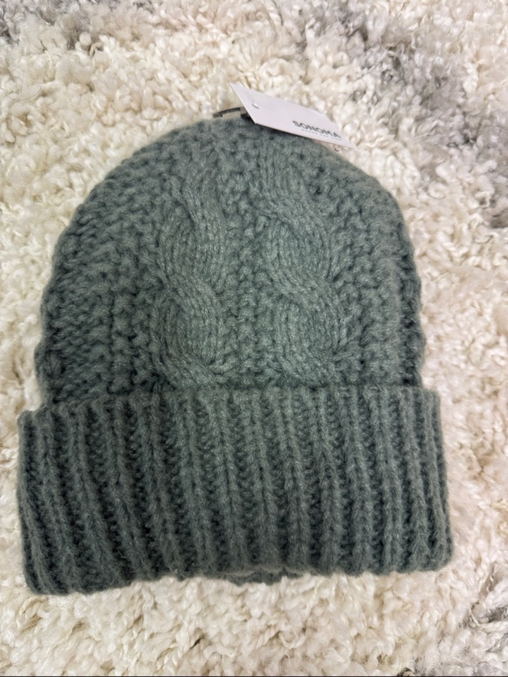 Kohl's Sage Green Cable Knit Fold-Over Beanie